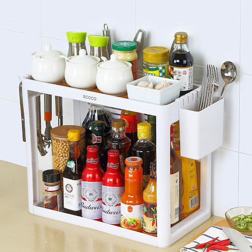 Title 2, Double-layer kitchen shelf knife rack storage b...