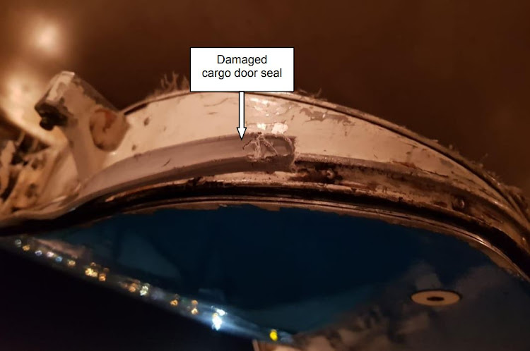 The damaged cargo door seal on the FlySafair Boeing 737-400.