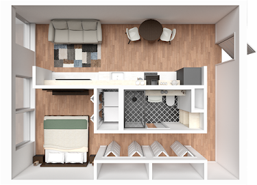 One Bedroom B Floorplan Diagram