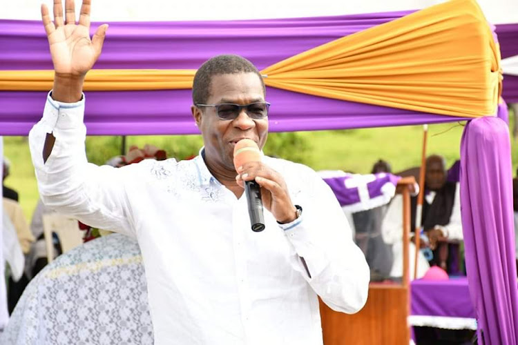 Minority leader in the National Assembly Opiyo Wandayi speaking in Nyando Sub County Masogo area during the burial of Canon Hilkia Muga Adhiambo Lomo one of the political lieutenants of the late Jaramogi Oginga Odinga.