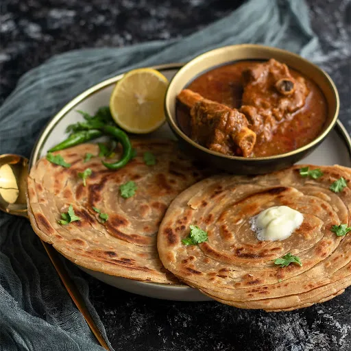 Mutton Curry (2pcs) + 3 Lachha Paratha From Mum's Kitchen."