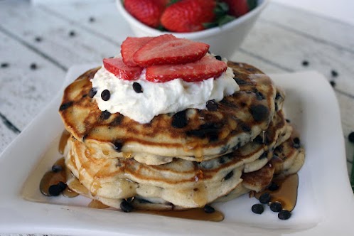 Strawberry Chocolate Chip Pancakes