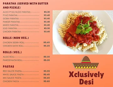 Xclusively Desi menu 