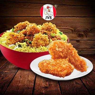 Chicken Popcorn Rice Bowl With Hot & Crispy Wings Big (2 Pcs)