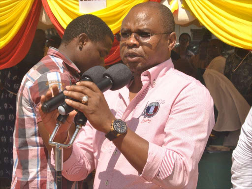 Kilifi Governor Amason Kingi addressing faithful during the homecoming of Mombasa ACK Bishop Alphonce Baya Mwaro on February 4./ALPHONCE GARI