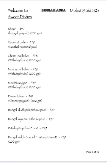 Bengali Adda menu 