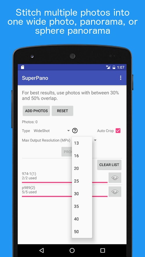 Android application SuperPano Free screenshort