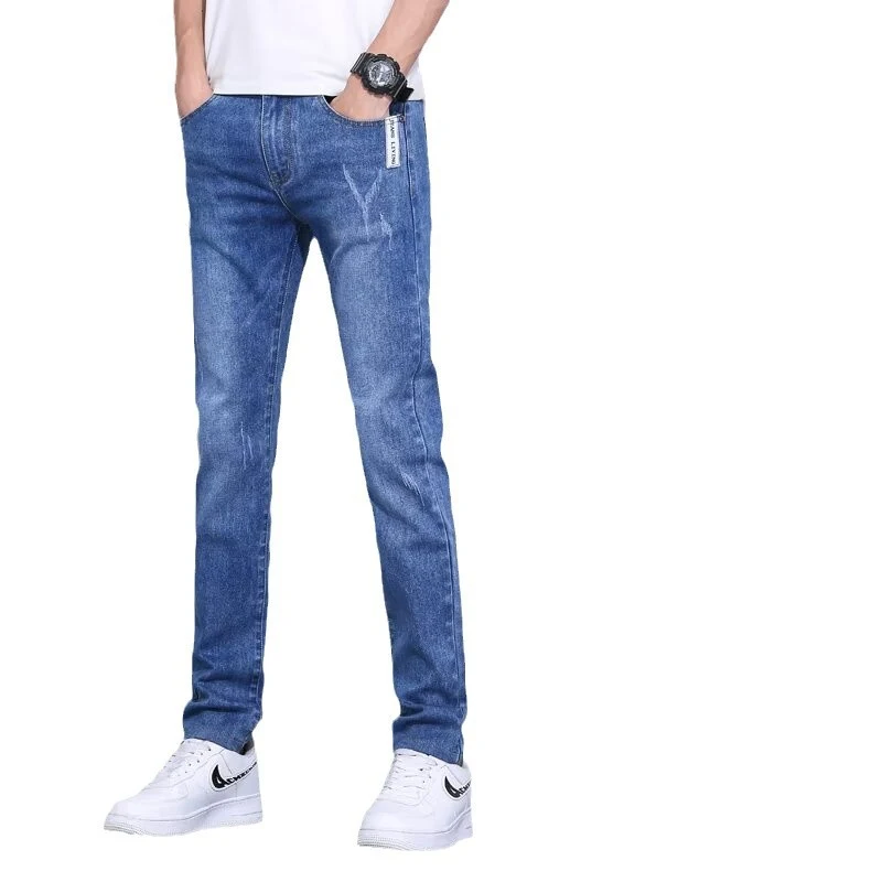 Jeans Uomo Blu Lavati Primavera-Autunno, Pantaloni Slim Trendy, Comodi ed Eleganti per un Look Casual e alla Moda, Perfetti per Ogni Occasione