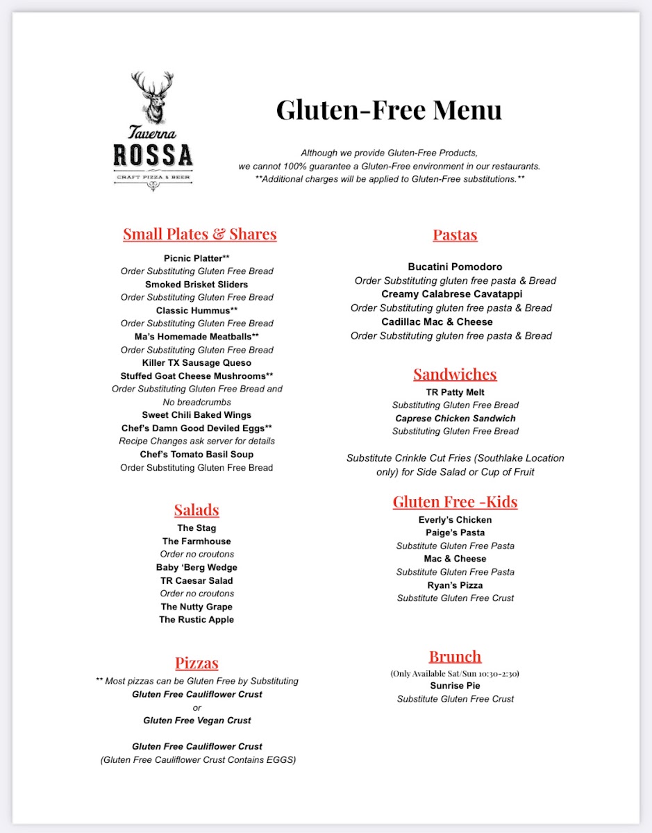 Taverna Rossa gluten-free menu