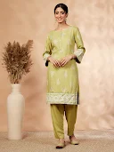 Lime Green Printed Straight Kurta Set