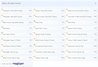 Cake Corner menu 1