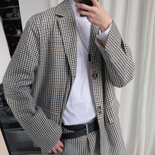 Title 5, Mens Black and White Houndstooth Plaid Loose S...