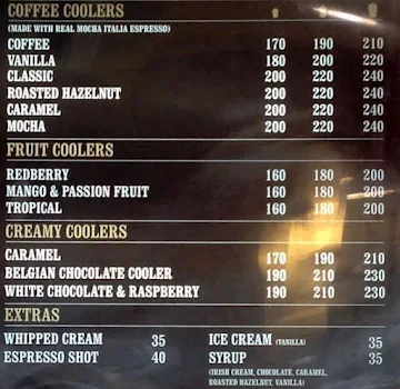 Costa Coffee menu 