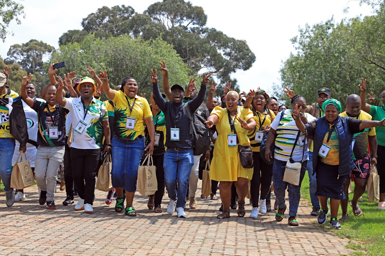 Delegates sing on day 1 of the 55th ANC elective conference in Nasrec. Johannesburg, on December 16 2022.