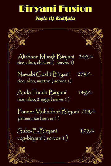 Biryani Fusion menu 