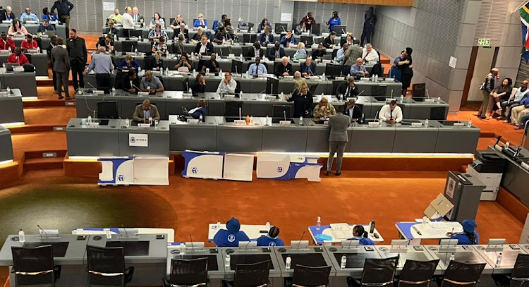 Councillors inside the Ekurhuleni council chambers on Wednesday.