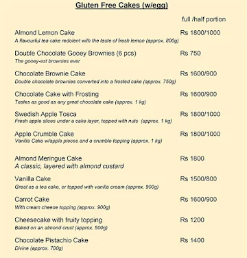 Bombay Bizarre Baker menu 