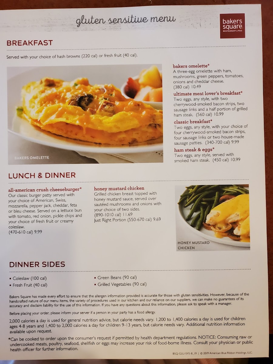 Bakers Square gluten-free menu