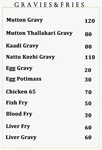 Sri Kaliyappa menu 