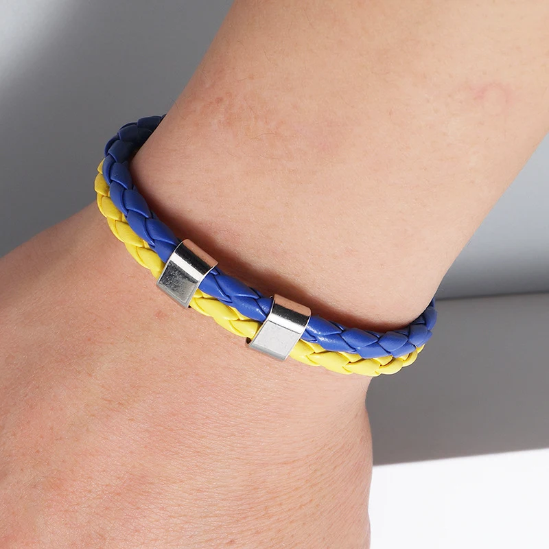 Title 4, Eenvoudige blauw-gele meerlaagse geweven leren ...