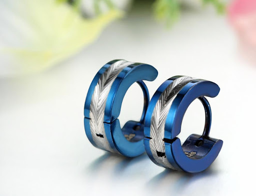 Title 6, Mens stainless steel and titanium stud earring...