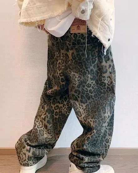 HOUZHOU Tan Leopard Jeans Men Denim Pants Male Oversize W... - 2