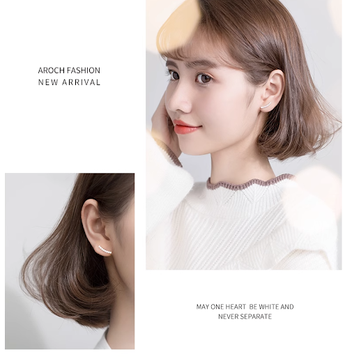 Title 4, S925 Silver Simple Rhinestone Straight Ear Stud...