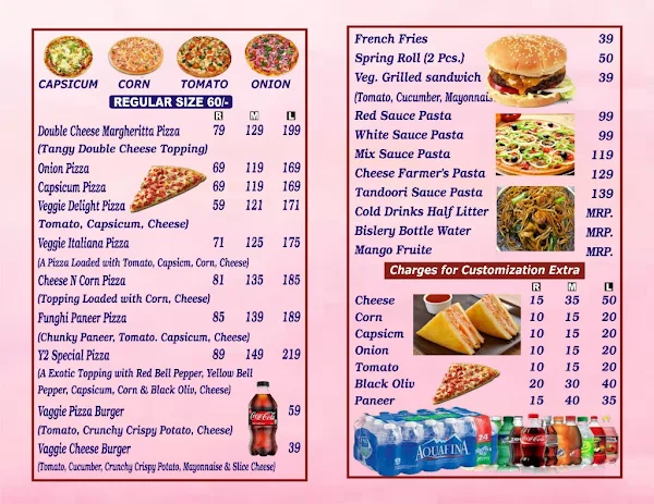 Y2 Pizza menu 