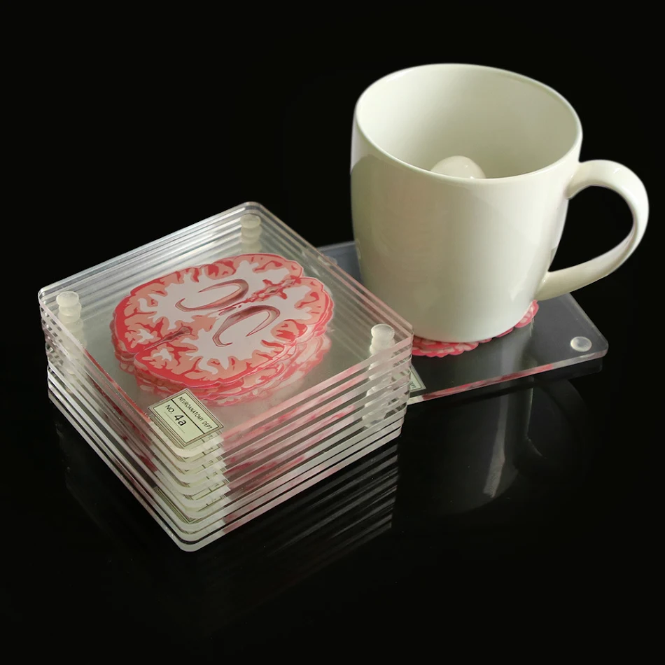 Creatieve acryl onderzetters met bloemen en hersen schijven – Party favors, beschermen je tafels met stijl en originaliteit.