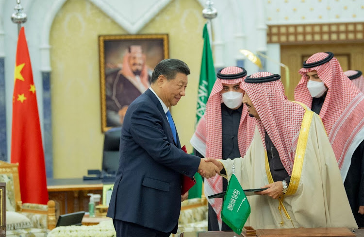 Saudi King Salman bin Abdulaziz shakes hands with Chinese President Xi Jinping in Riyadh, Saudi Arabia, on December 8 2022. Picture: HANDOUT vie REUTERS