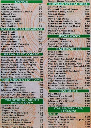 Gopala's Veg Kitchen menu 