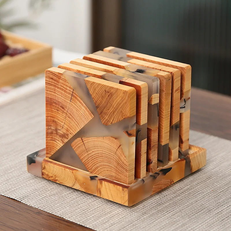 Tasse à thé Arborvitae en résine avec tapis isolant Protège des températures chaudes et froides Idéal pour le thé le café et les boissons