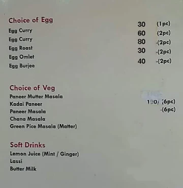 Alna South Indian Family Restaurant menu 