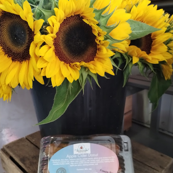 Beautiful sunflowers and more in their garden section and Made with Love Donuts in the Market