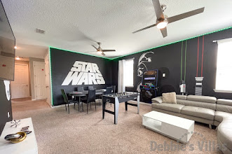 Star Wars-themed air-conditioned games room at this Solara vacation villa