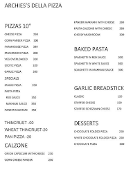 Archie's Della Pizza menu 1