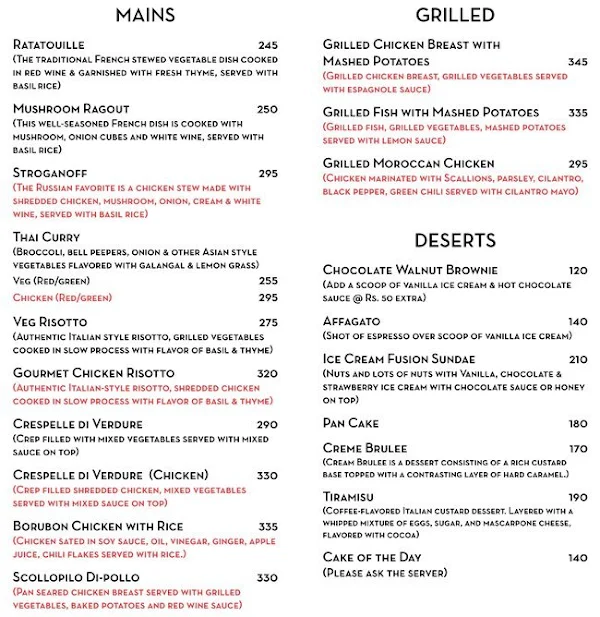 Cafe Red menu 