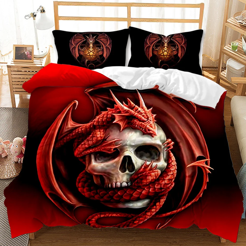 Three-Piece Skull Digital Printing Duvet Cover Set for a bold bedroom look. Enjoy comfort and a uniquely stylish sleepin