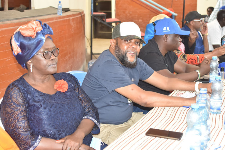 Nominated MCA Milka Areba, ODM Mombasa county chair Mohammed 'Dhee' Khamis and nominated MCA Moses Aran at Tononoka Social Hall on Wednesday.