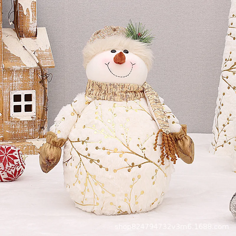Fournitures décoratives de Noël bonhomme de neige en velours long. Créez une ambiance festive unique et élégante pour vos fêtes de fin d'année.