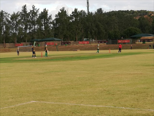 The Grey batsmen at the crease against St Andrews during Saturday's second day of play of the National Schools T20 competition at Tuks in Pretoria. Picture: ROSS ROCHE