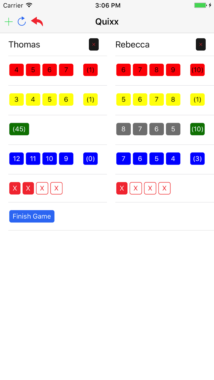 Qwixx board Screen 2