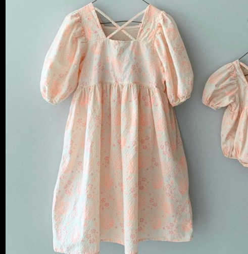 Title 2, Baby Square Neck Princess Dress Romper Puff Sle...