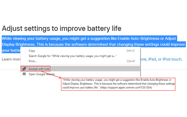 Excerpt with Link chrome extension