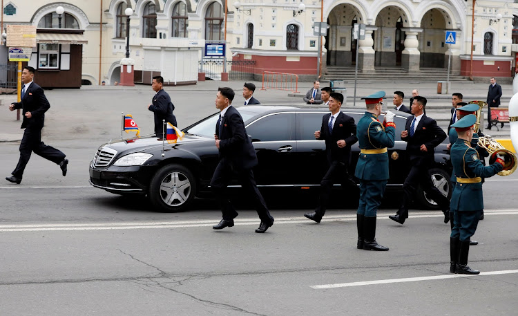 North Korea's Kim arrives in Vladivostok in a Mercedes-Maybach S600 Pullman Guard armoured limo. Picture: REUTERS