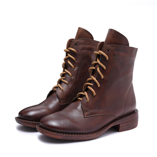 Title 8, Thickened handmade leather boots with warm flee...