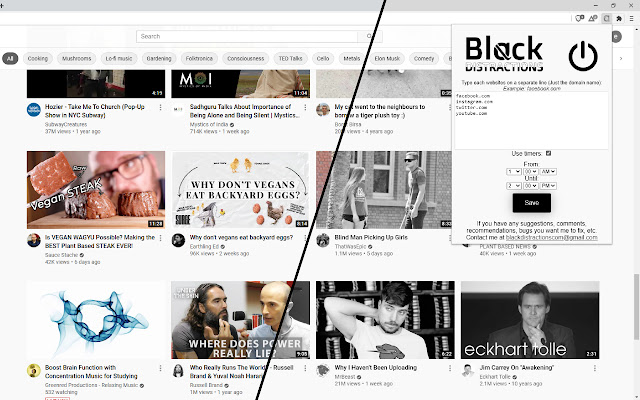 Black Distractions chrome extension