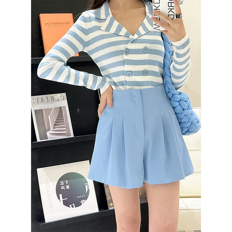 Damen Casual High Waist Anzug Shorts mit Falten und weitem Bein für bequemen Stil. Perfekt für Alltag und Freizeit.