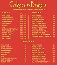 Cakes & Bakes menu 1