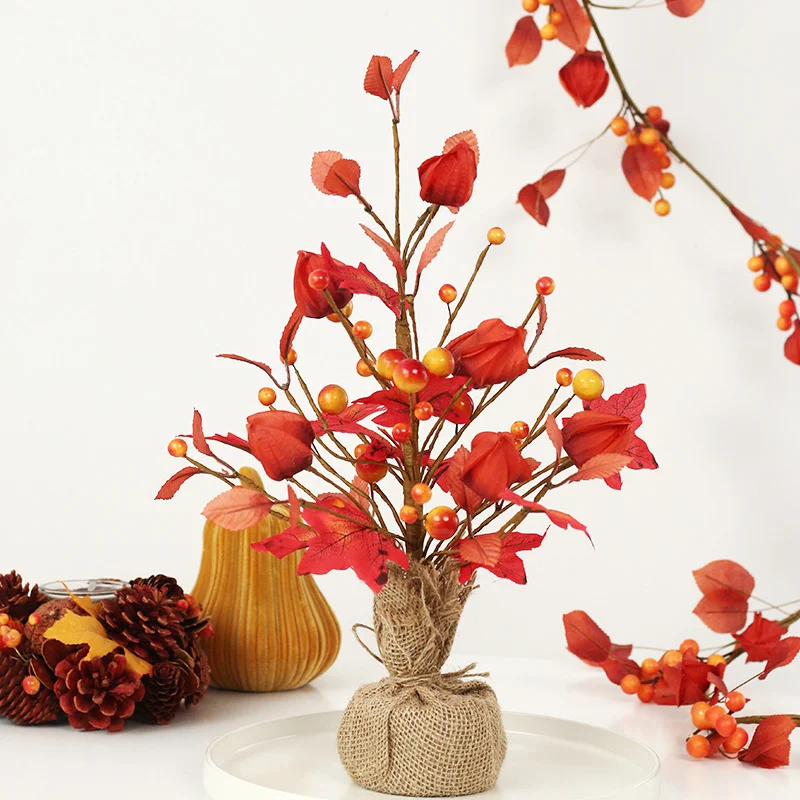 Halloween Decorations Paris Eucalyptus Berry Maple Tree Ornaments. Create a festive and elegant Halloween atmosphere.